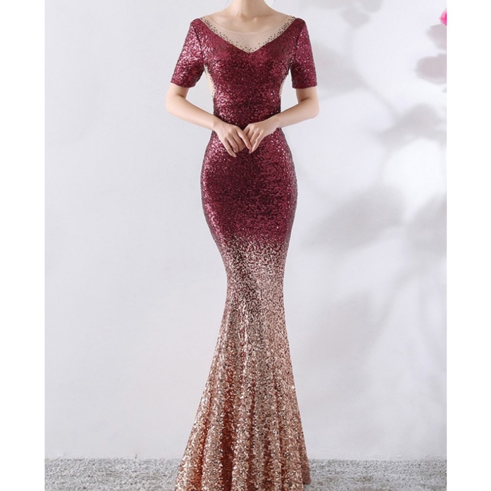 Beautiful Burgundy Ombre Sequins Gown/Prom Dress, NWT